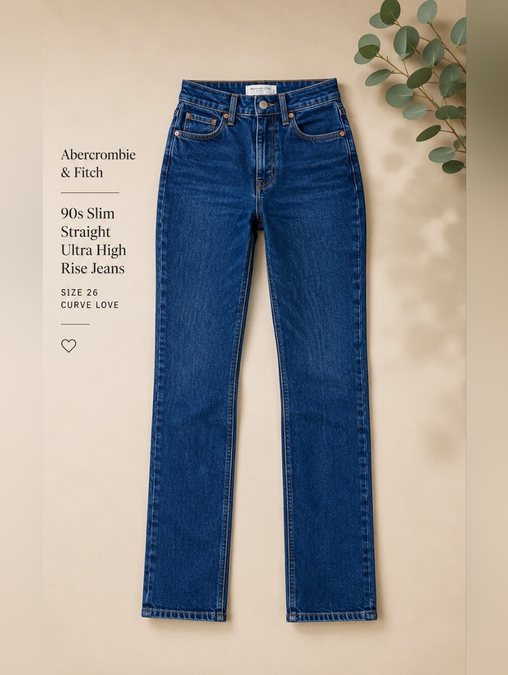 Abercrombie & Fitch Curve Love 90s Slim Straight Jeans 26 Ultra High Rise Dark